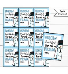 printable snowman thank you cards for teachers to use on their classroom project,