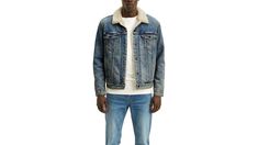 The Levi's Men's Sherpa Trucker Jacket features a sherpa lining and multiple pockets. | Levi's Men's Sherpa Trucker Jacket (XXL) | Academy Sports & Outdoors Sherpa Trucker Jacket, Mens Sherpa, Academy Sports, Trucker Jacket, Levis Men, Blue Light, Levi's, Mens Jackets, Light Blue