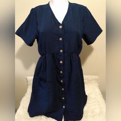 Woman's Size Medium Cbrand Button Down Front Has Pockets Never Worn Great Condition Smoke And Pet Free Home Navy Casual Dress With Buttons, Casual Navy Button-up Dress, Navy Dress, Colorful Dresses, Color Blue, Midi Dress, Womens Sizes, Size Medium, Womens Dresses