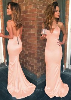 Sheath Column V Neck Spaghetti Straps Sweep Train Charmeuse Prom Dress Beige Prom Dresses, Sweep Train Prom Dress, Navy Prom Dresses, Dark Red Dresses, Red Dresses Classy, Corset Dress Prom, Mermaid Bridesmaid Dresses, Lace Prom Dress, Rose Blush