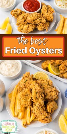 fried oysters with lemon wedges and ketchup are the best dinner or appetizer