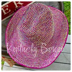 New Unworn Hot Pink Rhinestone Cowboy Hat. It Is An Adjustable Hat With Pull Strings To Tighten. Blinged Out And Super Sparkly By Southern Fried Chics Perfect For Nashville And Concerts Even Rodeo Adjustable Summer Hats With Bling, Spring Hats With Rhinestones, Spring Rhinestone Hats, Summer Hats With Rhinestones And Short Brim, Rhinestone Cowgirl Hat, Neff Beanie, Charlie 1 Horse Hat, Rhinestone Cowboy, Rhinestone Cowgirl