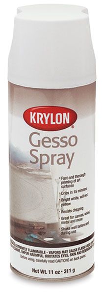 krylon gesso spray can with white paint on the side and red cap