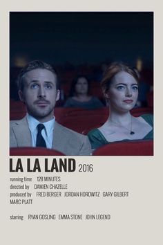 a movie poster for the film la la land with two people sitting in an auditorium