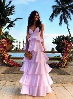 A-Line V Neck Open Back Pink Satin Prom Dresses sold by SheDress on Storenvy Pink Satin Prom Dress, Formal Wedding Guest Dresses, Prom Dresses Unique, Sukienki Maksi, Unique Party Dresses, Robes Glamour, Ruffle Prom Dress, Prom Dresses Simple, Prom Inspo