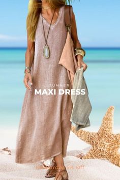 Fashion Solid Color V Neck A Line Elegant Maxi Dress beach holiday dress #summerdress #casualdress Summer Shift Maxi Dress, Maxi Dress Beach, Beach Holiday Dresses, Elegant Maxi Dress, Comfy Chic, Dress Beach, Holiday Dress, Beach Holiday, Beach Dresses