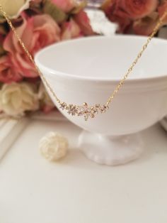 "CZ Necklace, Cubic Flower Necklace, Flower pendant, Spring jewerly/ Flower Girl gift/ everyday jewelry ✦ Pendant cubic zirconia,16K gold plated - Size:30x11mm including links ( flower) ✦ Gold Figaro Chain, Rhodium Figaro Chain ✦ Length: The length is 16\"+2.5\" extender chain ✦ Beautifully gift wrapped in a gift box with a ribbon." Flower Shaped Cubic Zirconia Jewelry Gift, Cubic Zirconia Flower Charm Necklace For Wedding, Delicate Flower-shaped Cubic Zirconia Necklace, Flower-shaped Cubic Zirconia Necklaces For Wedding, Delicate Jewelry With Flower Decoration For Gift, Delicate Cubic Zirconia Necklace With Flower Charm, Dainty Flower Necklace As A Gift, Dainty Flower Necklace For Gift, Delicate Flower Decorated Jewelry For Gift