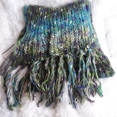 Renee's Nyc Accessories Anthropologie Long Soft Cozy Scarf Fringe Approximate 7" Long Acrylic, Polyester And Nylon Blue, Greens And White Approximate 41" Long (Plus 7" Fringe) Width 10" New With Tags From Smoke Free Home Renee's Nyc Long Multicolored Scarf Nyc Accessories, Butterfly Scarf, Edge Scarf, Accessories Blue, Sheer Scarf, Silk Scarf Painting, Hand Painted Silk Scarf, Cozy Scarf, Vintage Silk Scarf