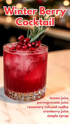 Winter Berry Cocktail Recipe Pomegranate Rosemary Cocktail, Christmas Cosmos Recipe, Pomegranate Cranberry Cocktail, Christmas Cocktails Vodka, Christmas Vodka, Christmas Alcohol, Cranberry Juice And Vodka, Cocktail Cards, Bar Manager