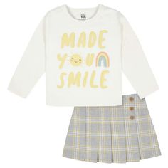 2-Piece Infant & Toddler Girls Mustard Plaid Tee & Skirt Set – Gerber Childrenswear Pleated Skirt Set, Baby Size Chart, Pants Gift, Plaid Baby, Play All Day, Plaid Pleated Skirt, Cream Shirt, Gerber Baby, Potato Pie