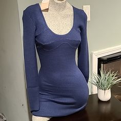 Nwt And Brand New Never Worn Lighter But Navy Blue Bodycon Style Dress. It Is Sexy And Looks Great On . The Length Goes To About Mid Thigh Level. It Is A Light Stretchy Sweater Material That Hugs Your Body. It Is A Size Medium. Blue Ribbed Mini Bodycon Dress, Blue Ribbed Stretch Mini Dress, Fitted Blue Ribbed Bodycon Dress, Blue Ribbed Knee-length Bodycon Dress, Blue Ribbed Mini Length Dresses, Blue Ribbed Mini Dress, Basic Dresses, Blue Bodycon, Choker Dress