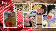 a collage of photos with people and food