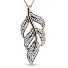 This extraordinary white diamond leaf pendant set in 14k rose gold is an elegant highlight of our ETERNAL collection. This pendant features 0.35 CTW of brilliant white diamonds on an 18" cable chain with a spring ring lock. The ETERNAL collection is our complete diamond collection. Every diamond has its own special identity and we strive to highlight the stones' best characteristics with thoughtful design and distinguished craftsmanship for lifetimes of wearability and enjoyment. Metal: 14k Gold Diamond Bracelet Design, Pearl Jewels, Diamond Collection, Leaf Pendant, Rose Gold Diamonds, Vintage Diamond, White Diamonds, Pendant Set, Bracelet Designs