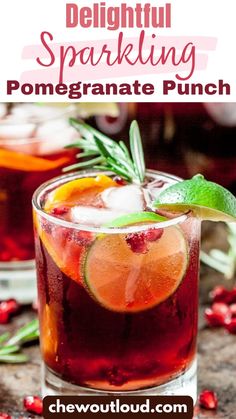 two glasses filled with sparkling pomegranate punch