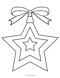 a star with a ribbon tied around it and an ornament hanging from the top