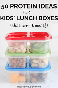 the words, 50 protein ideas for kids'lunch boxes that aren't meat