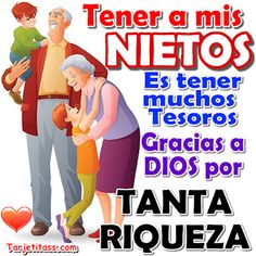 an image of a man and woman holding a child with the caption tenera de nietos