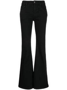 black stretch-cotton twill weave high-waisted belt loops concealed fly and button fastening classic five pockets bootcut Spring High Rise Black Flares, Trendy Black Straight Leg Flares, Chic High Rise Black Flares, Black Flare Jeans For Work With Belt Loops, Black Flare Jeans For Workwear, Chic Mid-rise Black Flares, Chic Black Mid-rise Flares, Black High-waisted Flare Jeans, Modern High Waist Black Flare Jeans