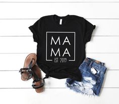 Mama Shirt - Mom Shirt - New Mom Tshirt - Future Mom Shirt - Pregnancy Announcement - New Baby - Mom To Be Gift - Mama Established Shirt*****EXCITING NEWS! ALL orders to the US are now sent via USPS and come with tracking!*******Please leave established YEAR in comments to seller at checkout**SIZINGThis listing is for a super soft and comfortable Bella + Canvas unisex sized tee. The size chart, listed in the photos above, shows the correct sizing for women. As an example, if you are a size 6, a Black Shirt For Family Summer Events, Baby Mom, Mom Tshirt, Future Mom, Mom To Be, Mama Shirt, Exciting News, New Mom, Mom Shirt