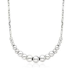 Ross-Simons - Sterling Silver Graduated Bead Necklace. 18". Handcrafted to perfection, this necklace features a graduated row of gleaming 3-6mm sterling silver beads stationed on a strand of alternating cable and paper clip links. Your layered chains will love the company of this style ? they'll never have looked so chic! Graduates from 1/8" to 1/4" wide. Lobster clasp, sterling silver graduated bead necklace. Layered Chains, Fine Jewellery Necklace, Sterling Silver Bead, Paper Clip, Bead Necklace, Cable Chain, Silver Beads, Jewelry Necklace Pendant, Necklace Lengths