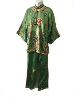 Festive Traditional Loungewear Set, Traditional Festive Loungewear Sets, Traditional Ceremonial Sets For Spring, Chinese Pajamas, Pajama Women, Chinese Green, Chinese Clothing, Embroidered Sweater, Line Jackets