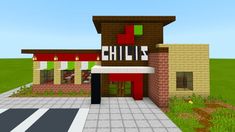 Minecraft Fast Food Ideas, Minecraft Restaurant Ideas, Chilis Restaurant, City Tutorial, Minecraft Restaurant, Minecraft Stores, Minecraft Homes