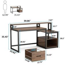 an image of a desk with drawers and shelving unit in the bottom right corner