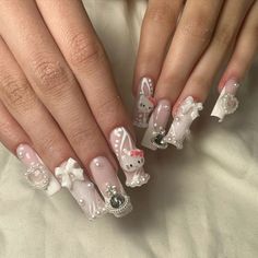 #paznokcie #hellokitty #nails Gel Nail Design, Cat Nails, Nail Charms, Types Of Nails, 3d Nails, Long Nails, Stylish Nails