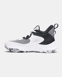 a white and black sneaker with mesh detailing on the upper part of the shoe