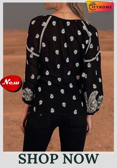 Loose Ethnic Casual T-shirt Casual T Shirt, Casual T Shirts, Sleeve Length, Crew Neck, Long Sleeve, T Shirt, Color, Black