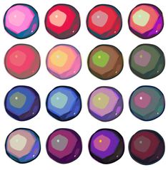 an array of different colored circles on a white background