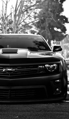 a black and white photo of a chevrolet camaro