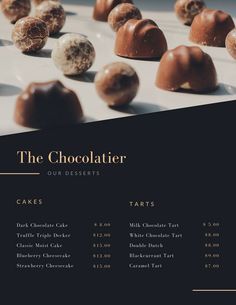 a menu with chocolates on the table