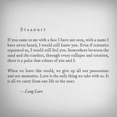 a poem written in black and white on top of a piece of paper with the words stardust