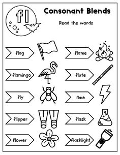 a coloring page with the words consonant blends on it and arrows pointing to different