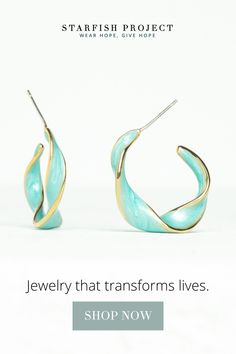 As the unending compliments roll in share about the incredible impact of your purchase! When you gift (they are the perfect gift!) and wear the With a Twist Hoops you help women and girls establish independence through literacy, math, and computer training. Thank you! Spring Party Jewelry In Turquoise, Spring Party Turquoise Jewelry, Chic Green Jewelry For Spring, Chic Green Spring Jewelry, Unique Ear Piercings, Paper Jewelry, Hand Jewelry, Brass Earrings, Classic Elegance