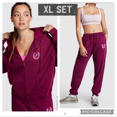 Vs Pink Ivy Fleece Relaxed Sweatpants Sz Xl Magenta Pink Vs Pink Ivy Fleece Full Zip Hoodie Sz Xl Price Is Firm No Offers Please Purple Athleisure Sweatpants For Loungewear, Pink Fleece Athleisure Tracksuit, Magenta Pink, Pink Vs, Secret Pants, Colorful Hoodies, Full Zip Hoodie, Vs Pink, Zip Hoodie