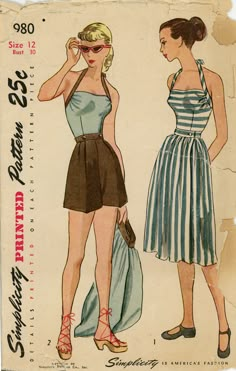 Vintage Dress Patterns, Fashion Sewing Pattern, 1940s Fashion, Vintage Vogue, Fashion Plates, Moda Vintage, 50s Fashion, Halter Style, 1950s Fashion