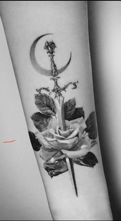 Cross Flower Tattoo For Women, Queen Of Swords Tattoo, Feminine Dagger Tattoo, Brotherhood Tattoo, Bookish Tattoos, Ear Tattoo Ideas, Tattoo Henna, Magic Tattoo