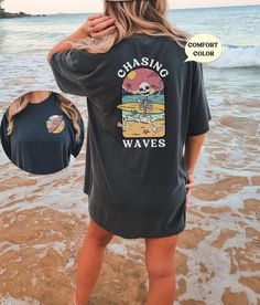 "These cute beachy, distressed tees make a perfect beach coverup or lounge tee! Or mix and match colors with friends for a perfect group vacation photo! Please note that tshirt colors White, Ivory, Butter, and Chambray will have Black text. All other shirt colors will have white text! These tshirts are meant to have a slightly distressed, beachy look! About Comfort Colors Tees! (Unisex Shirts!) These ultra soft pigment dyed shirts are one of our best sellers ⭐️ 100% ring spun cotton ⭐️ PRESHRUNK Oversized Shirt Aesthetic, Group Vacation, Scene Shirt, Birthday Squad Shirts, Funny Nurse Shirts, Cute Skeleton, Summer Apparel, Summer Tshirt, Tshirt Oversized