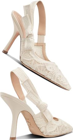 ♦Dior J'Adior slingback pumps in white macramé embroidered cotton #dior #shoes #white #brilliantluxury J'dior Shoes, Christian Dior Slingback Shoes, Dior Lace Heels, Shoes For White Dresses, J’adior Shoes, Dior Bridal Shoes, Dior Wedding Heels, Low Dior Heels, Christian Dior Wedding Shoes