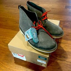 These Boots Are New With Tags And Have Never Been Worn. Casual Boots With Heel Pull Tab And Plain Toe, Casual Boots With Heel Pull Tab And Round Toe, Clarks Originals Desert Boot, Orange Boots, Clarks Desert Boot, Clarks Wallabees, Suede Chukkas, Leather Chukka Boots, Men's Clarks