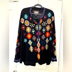 100% Rayon Long Sleeve Beautiful Embroidery Bold Colors Beautiful Embroidery, Johnny Was, Embroidered Blouse, Bold Colors, Top Blouse, Blouses, Womens Tops, Embroidery, Long Sleeve