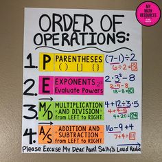 an order of operations poster on a wall