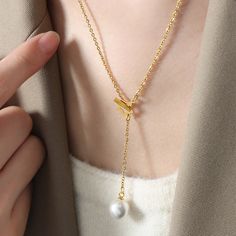 Style: Women Material: Titanium Steel, Shell Bead Pearl Pearl Type: Uncultured Pearl Color: White Pearl Shape: Round Necklace Length: 48cm Pendant Length:5cm Pearl Drop Pendant, Single Pearl, Y Necklace, Round Necklace, Pearl Types, Shell Beads, Pearl Color, Drop Pendant, Style Women