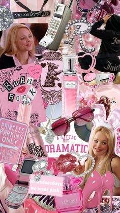 a collage of pink and black items