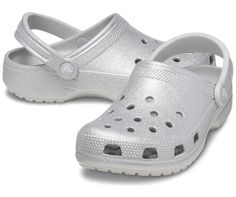 Classic Glitter Clog - Crocs Crocs Outfit, Crocs Classic Clogs, Women's Crocs, Girls Wardrobe, Clogs Shoes, Silver Glitter, Strap Heels, On Shoes, Kid Shoes