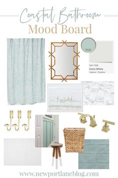 the mood board for a coastal bathroom