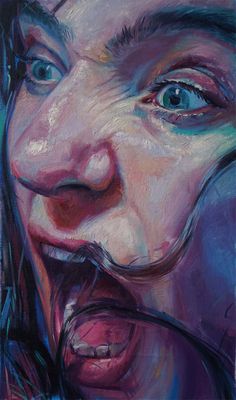 a painting of a woman's face with her mouth open and tongue hanging out