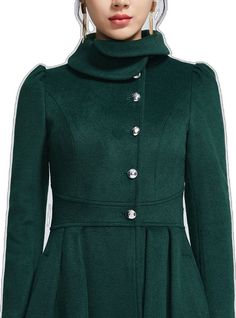 Elegant Green Wool Coat, Chic Green Wool Coat For Winter, Fitted Dark Green Winter Outerwear, Chic Green Pea Coat For Winter, Elegant Green Wool Coat For Fall, Elegant Green Long Wool Coat, Green Fitted Wool Coat For Winter, Fitted Green Wool Coat For Winter, Elegant Green Wool Coat For Winter